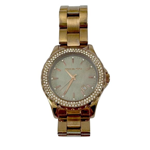 Michael Kors Runway Grey Mother of Pearl Rose Gold Plated Ladies Watch MK5453 - Picture 1 of 8